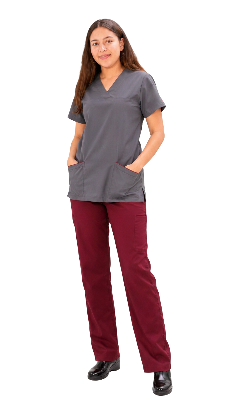 Uniforme Quirúrgico Anti-Fluido Mod. CV-3640 en color Gris con Guinda
